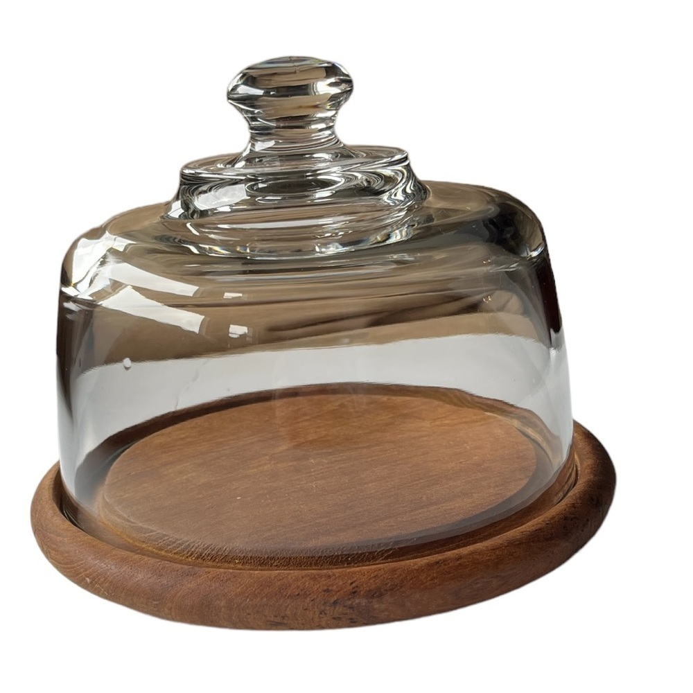 Goodwood Teakwood Cheese Tray with Clear Glass Dome by Julie Pomerantz